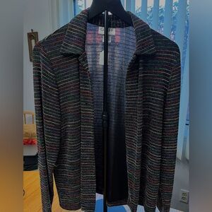 Black Semi Sheer Metallic Colorful Striped Cardigan